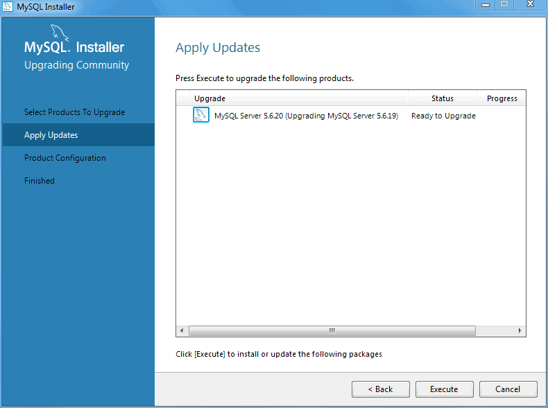 MySQL Installer - Apply Updates